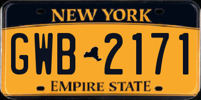 NY license plate GWB2171