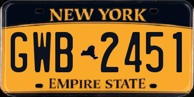 NY license plate GWB2451