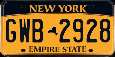 NY license plate GWB2928