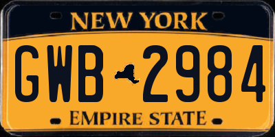 NY license plate GWB2984