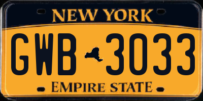 NY license plate GWB3033