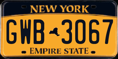 NY license plate GWB3067