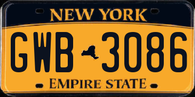 NY license plate GWB3086