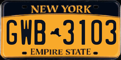 NY license plate GWB3103
