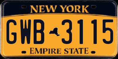 NY license plate GWB3115