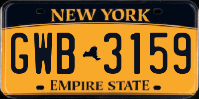NY license plate GWB3159