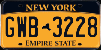 NY license plate GWB3228