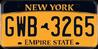 NY license plate GWB3265
