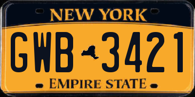 NY license plate GWB3421