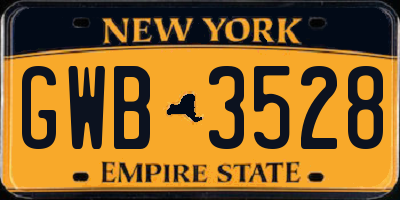 NY license plate GWB3528