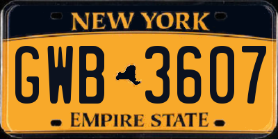 NY license plate GWB3607