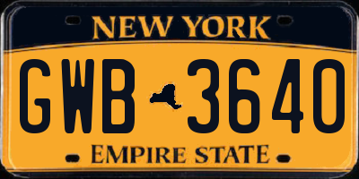 NY license plate GWB3640