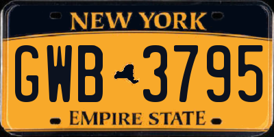 NY license plate GWB3795