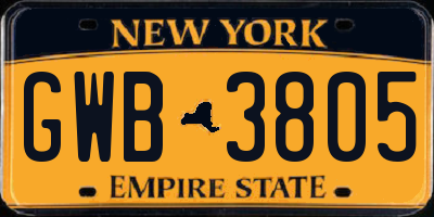 NY license plate GWB3805