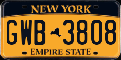 NY license plate GWB3808