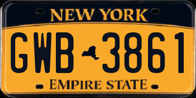NY license plate GWB3861