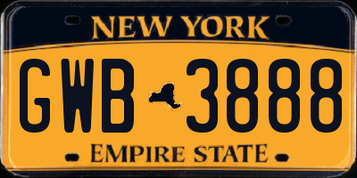 NY license plate GWB3888