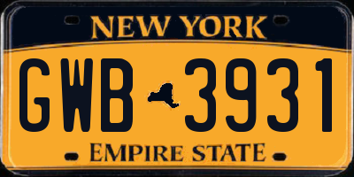 NY license plate GWB3931
