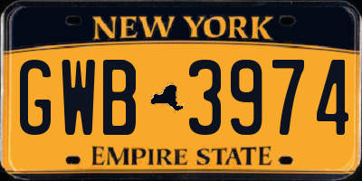 NY license plate GWB3974