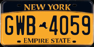 NY license plate GWB4059