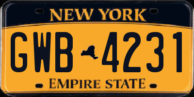 NY license plate GWB4231