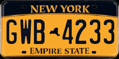 NY license plate GWB4233