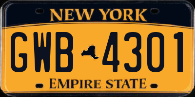 NY license plate GWB4301