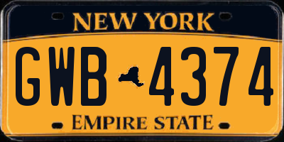NY license plate GWB4374