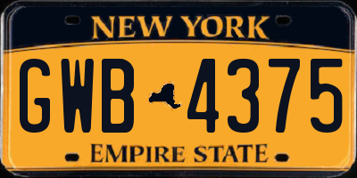 NY license plate GWB4375