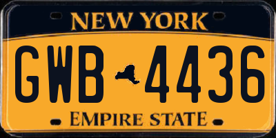 NY license plate GWB4436