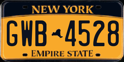 NY license plate GWB4528