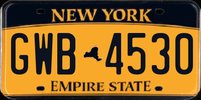 NY license plate GWB4530