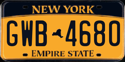 NY license plate GWB4680