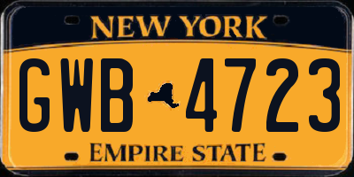 NY license plate GWB4723