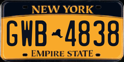 NY license plate GWB4838