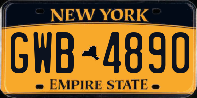 NY license plate GWB4890