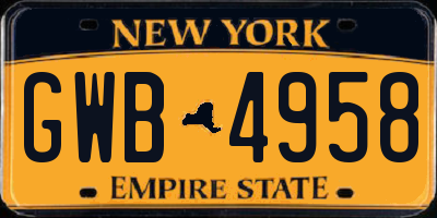 NY license plate GWB4958