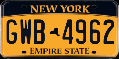NY license plate GWB4962