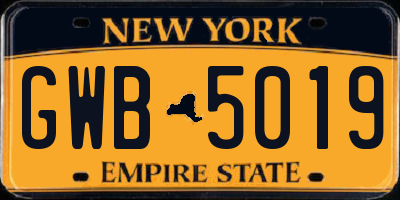NY license plate GWB5019