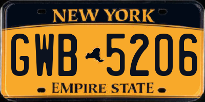 NY license plate GWB5206