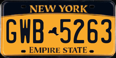 NY license plate GWB5263