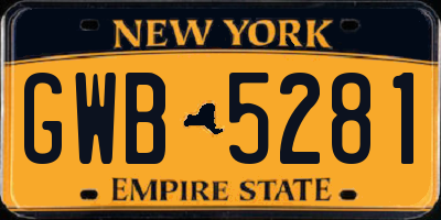 NY license plate GWB5281