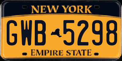 NY license plate GWB5298