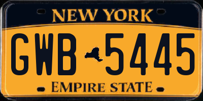 NY license plate GWB5445