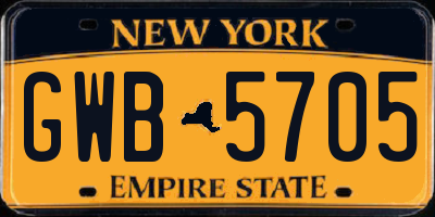 NY license plate GWB5705