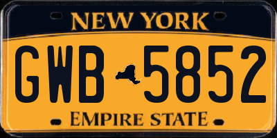 NY license plate GWB5852