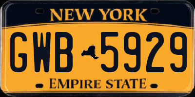 NY license plate GWB5929