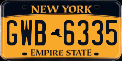 NY license plate GWB6335