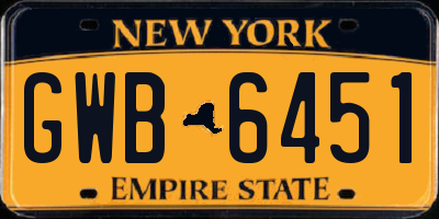 NY license plate GWB6451