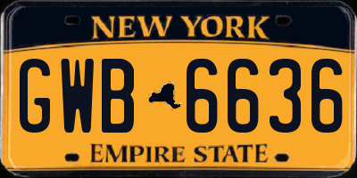 NY license plate GWB6636
